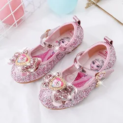 Sandales Elsa Reine des Neiges Disney pour filles, chaussures de fête pour enfants, princesse, brillantes, plates