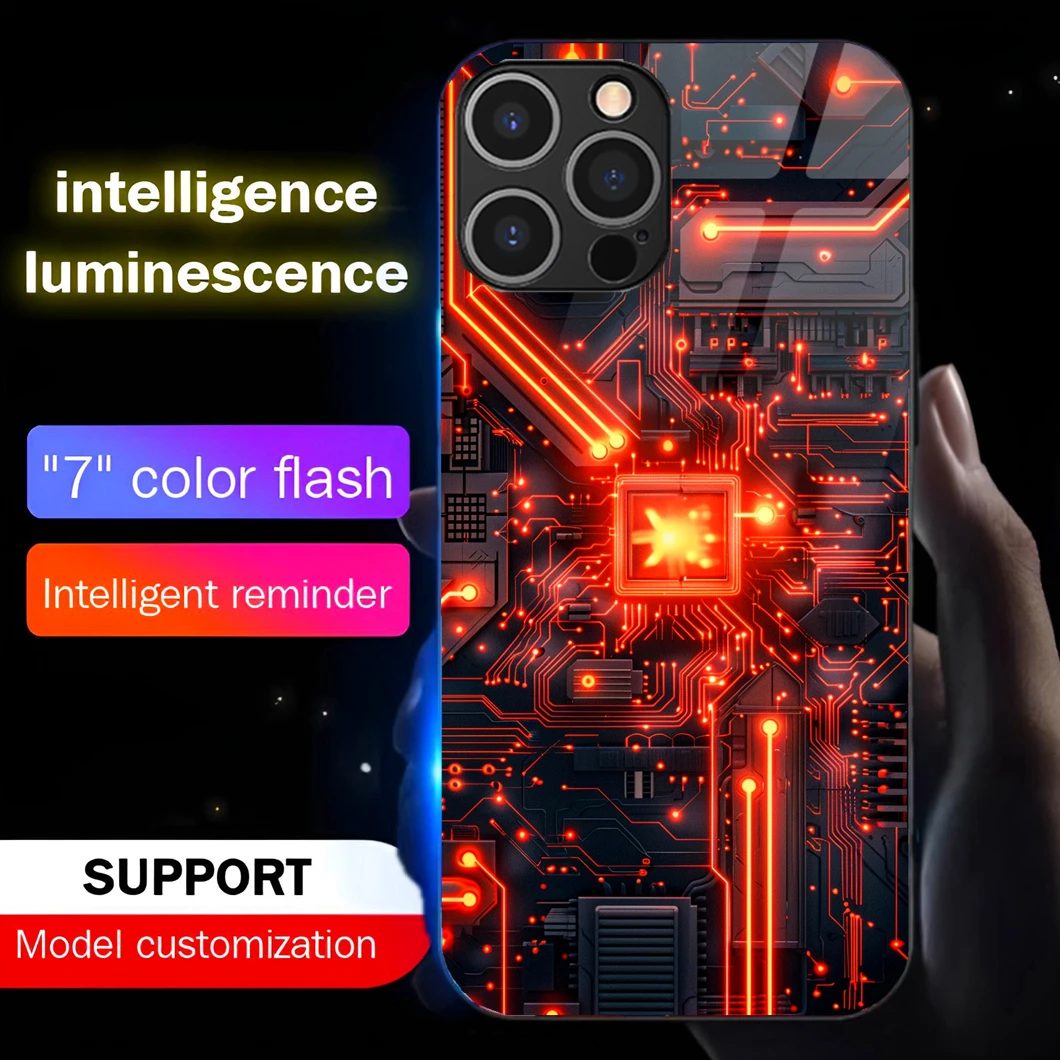 

Luxury Future Chip Pattern Led Light Phone Case Call Flash Glitter Cover For iPhone 16 E 15 14 13 12 11 Pro Max X XR Plus