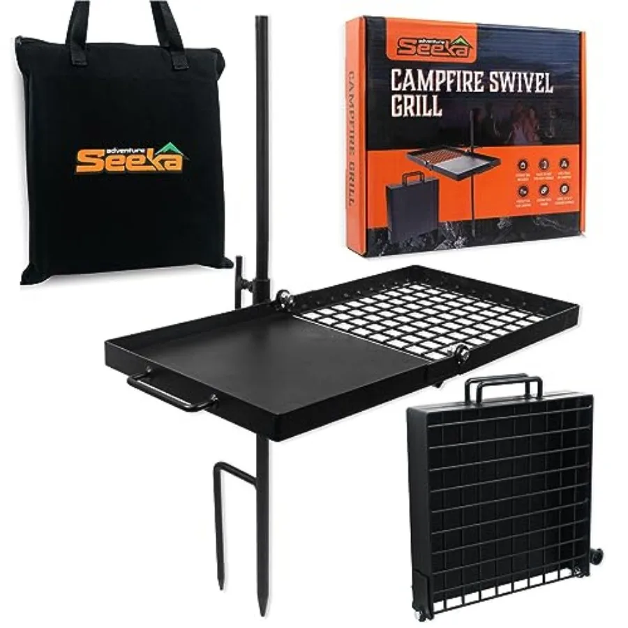 

24" Heavy Duty Folding Campfire Grill, Compact Swivel Grill Design, Food-Safe Cooking Surface, Grate and Griddle for Campfire C