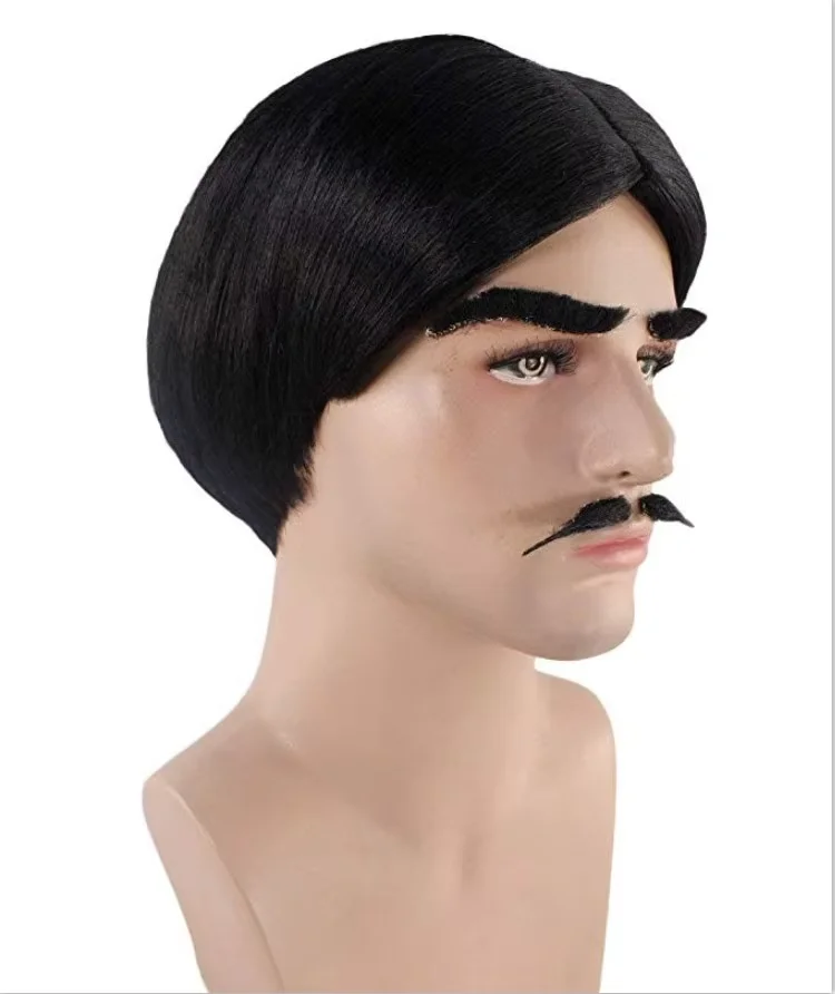 Addams Family Gomez Wigs For Broadway Shows Halloween Cosplay Costume Adult Accessory Vintage Handlebar Moustache Kit For Men