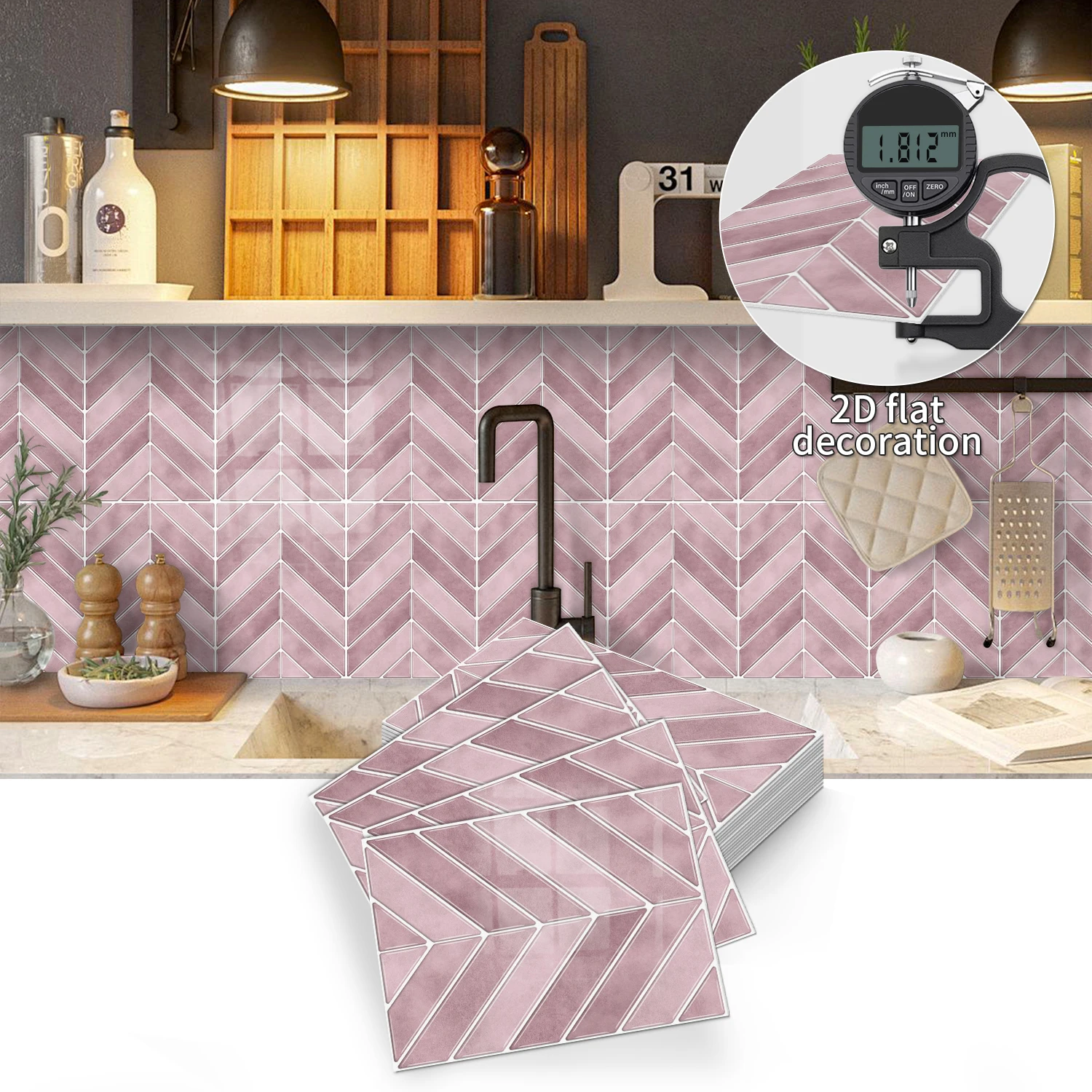 

Self adhesive tile stickers with 6 layers of PET composite peeling and pasting for kitchen, bathroom, and interior decoration