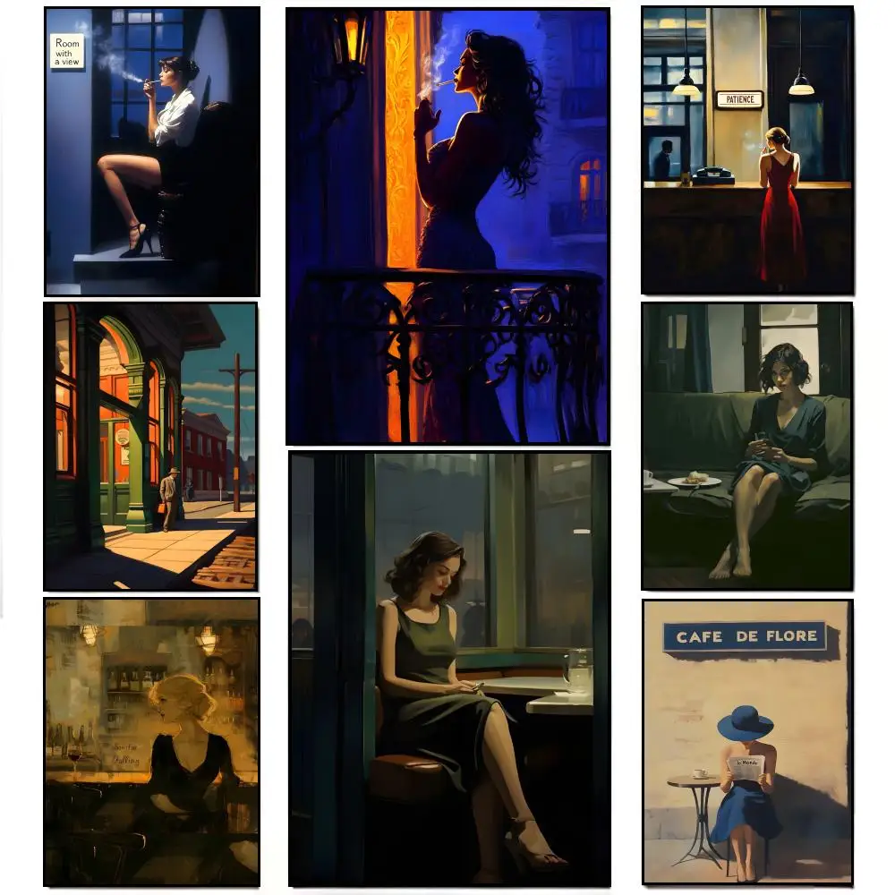 E-edward Hopper City Poster Poster HD  Waterproof Wall Sticker Bar Living Room Decor Gift