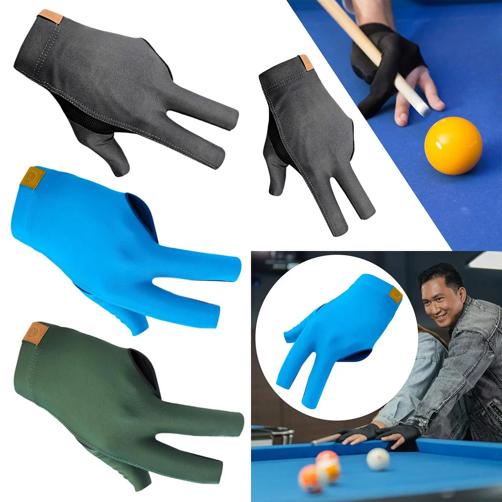

3 Fingers Pool Glove Billiards Glove, Portable Anti Skid Lightweight, Billiard Accessory Batting Glove Cue Sports Glove