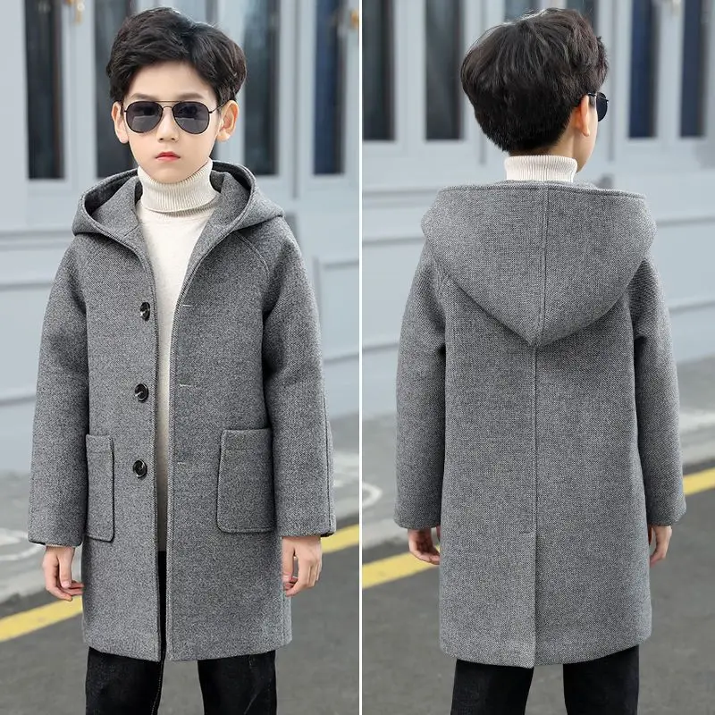 Boys\' woolen coat 2024 new boys\' winter cashmere thickened coat Woolen Dazhong children Korean version of Ocean Tide