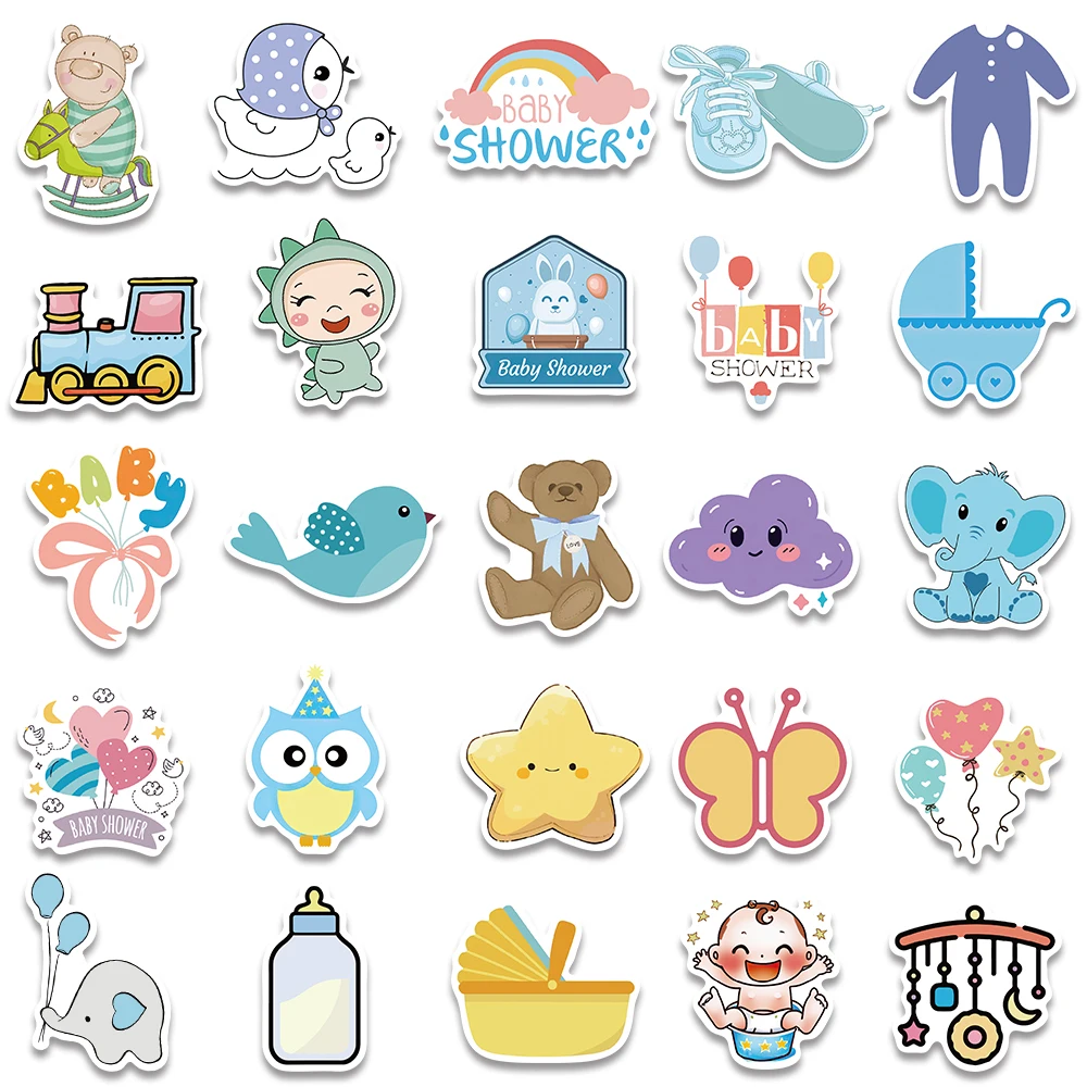 50pcs Cute Baby Shower Stickers Cartoon Children Toys Decals For Laptop Luggage Notebook Scrapbook Diary Stickers Kids Toys