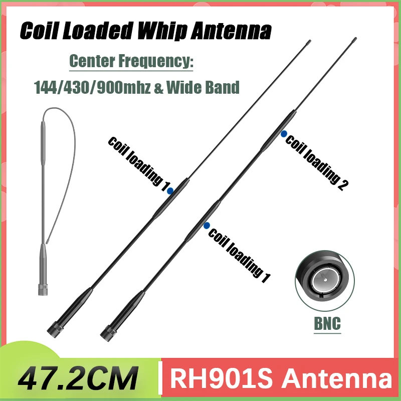 RH901S Antenna BNC Coill Loaded Soft Whip Aerial 144/430/900MHz Compatible With Kenwood TK300 ICM IC-W32 IC-V80 Handheld Radios