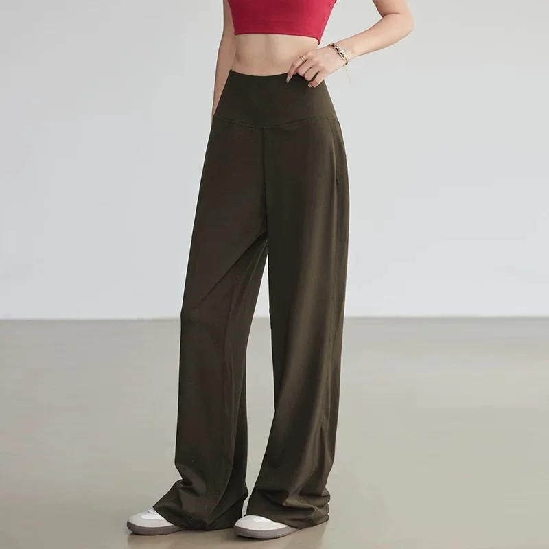Nude-sensing Loose Sports Wide-leg Breathable Casual High-waisted Sports Leggings Fairy Drooping Straight Pants Outside Women