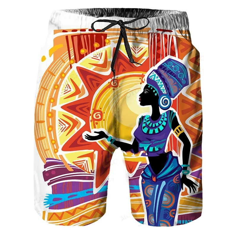 African Mural Pattern Harajuku Beach Shorts Summer Hawaii Holiday Surfing Board Shorts Gym Trunks Casual Sportwear Ice Shorts