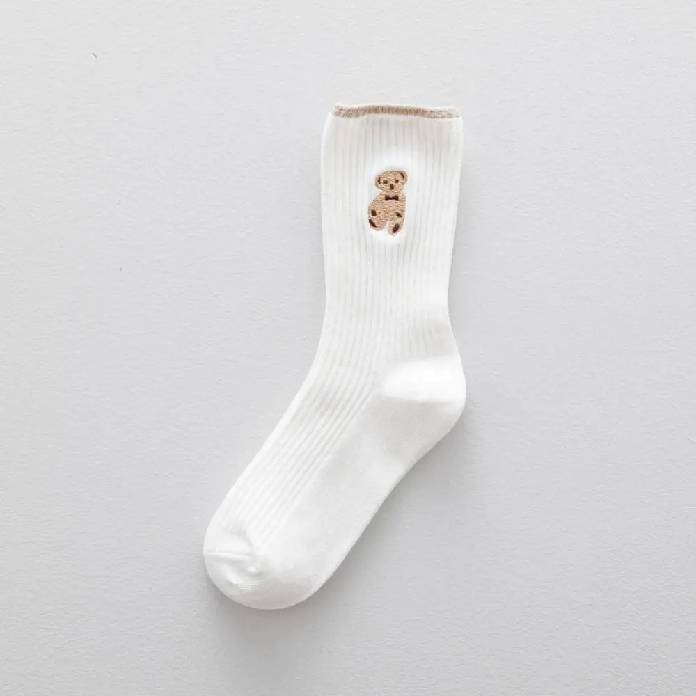 10Pairs Ins Cartoon Tube Socks Women Breathable Stripe Cute Bear Socks Harajuku Hosiery Mid-Calf Socks Women