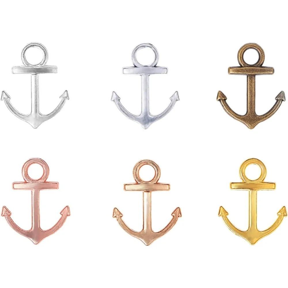 6 Colors Nautical Anchor Charms 90pcs Vintage Silver Pendants Tibetan Alloy Ship Sign Metal Pedants for Summer DIY Men