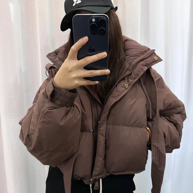 Loose Hooded Purple Short Down Jacket Women 2023 New Winter Casual Batwing Sleeve White Duck Down Thickened Puffer Coats Female