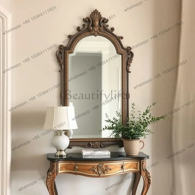 

Light luxury retro old carved mirror wall hanging European bathroom mirror