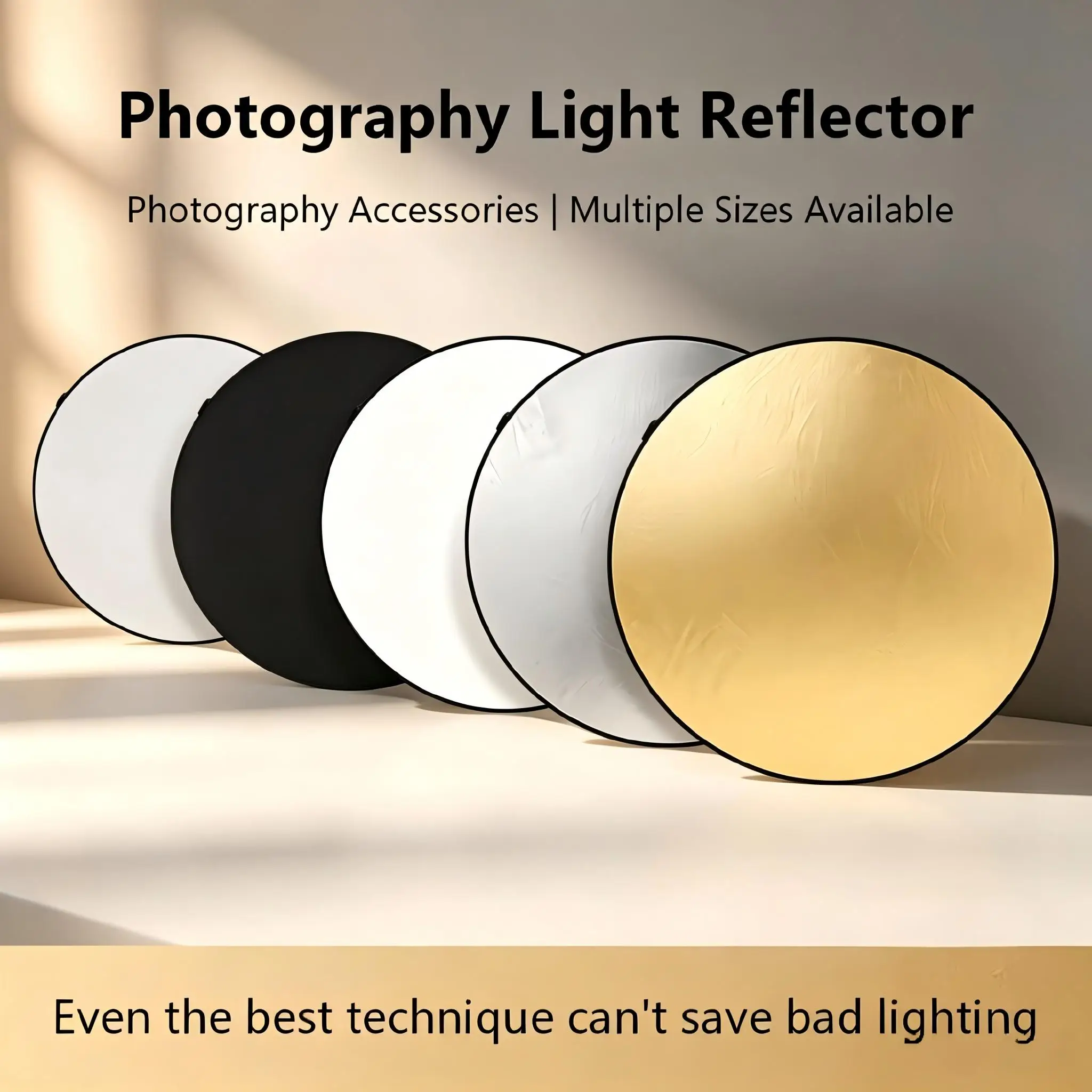 Photography Reflector 2 in 1 Collapsible, Gold Silver White Black Light Reflector,Portable Foldable For Portrait Studio 30-110cm