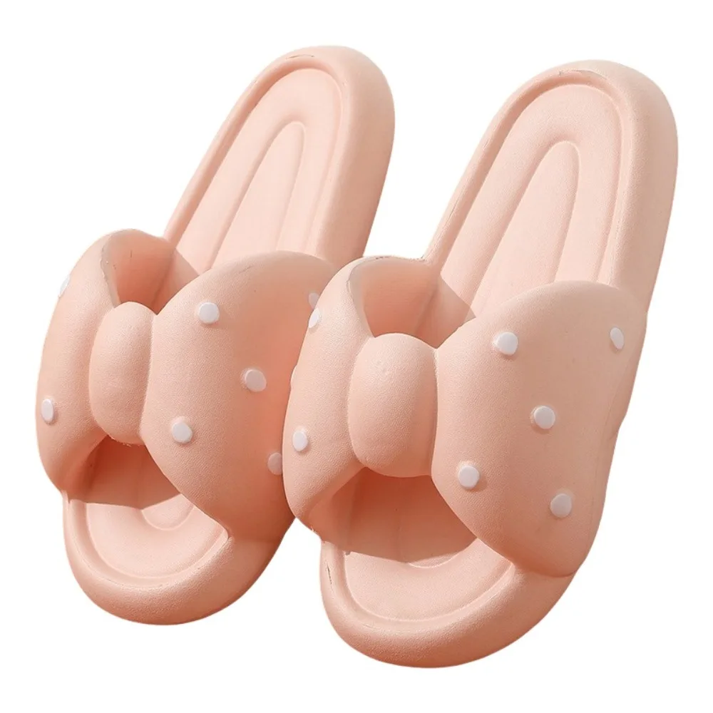 البولكا نقطة الشريحة النعال النساء الحلو المضادة للانزلاق Bowknot النعال منزل حذاء مسطح مفتوح الأصابع سميكة سوليد النعال الإناث #1