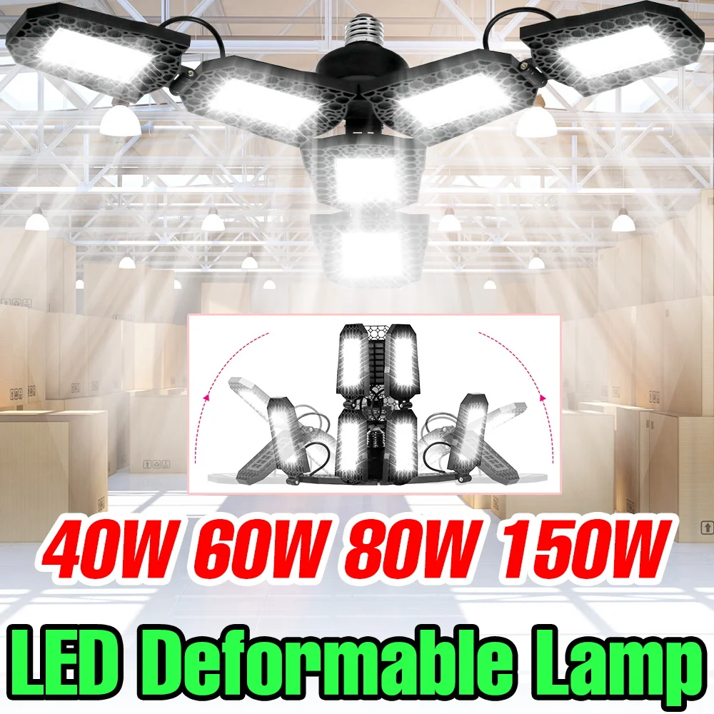 

150W LED Workshop Light Bulb Indoor E27/E26 Deformable Garage Lamp 220V Spotlights Warehouse Parking Lot High Brightnes Lighting