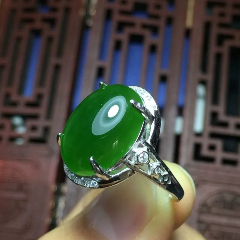 

Big Gemstone Ring for Woman 12mm*16mm 15ct Natural Green Chalcedony Ring 925 Silver Chalcedony Jewelry with Gold Plating