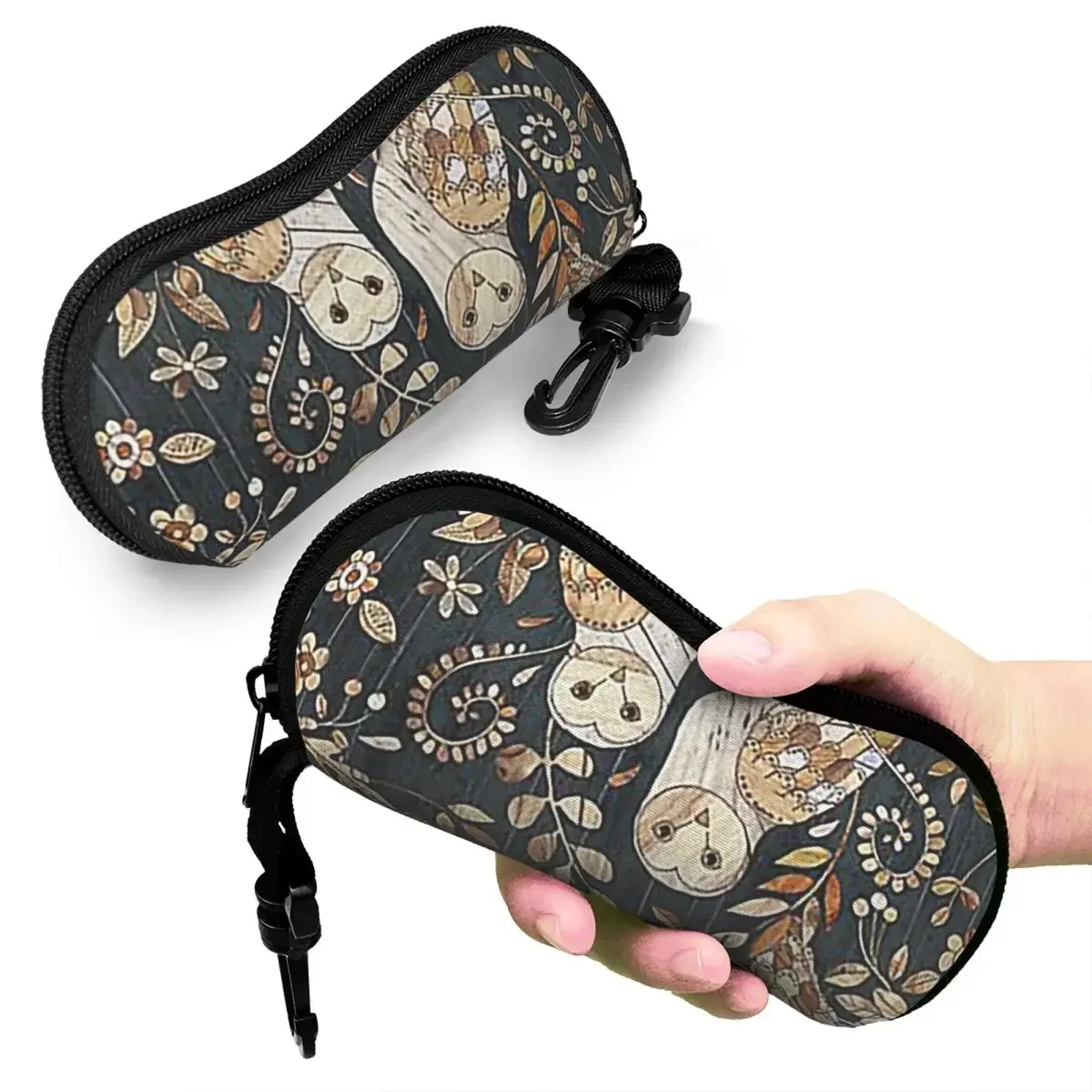 

Wooden Wonderland Barn Owl Collag Shell Glasses Case Protective Sunglasses Box Women Men Soft Eyeglass Bag Pouch