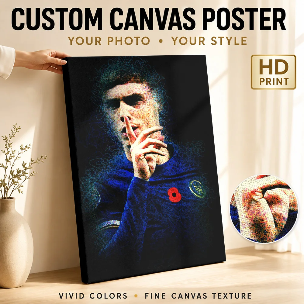 Cole Palmer Shushing Gesture Canvas Poster Customized Photo Sports Portrait Wall Paintings Decoration for Office Ready to Hang