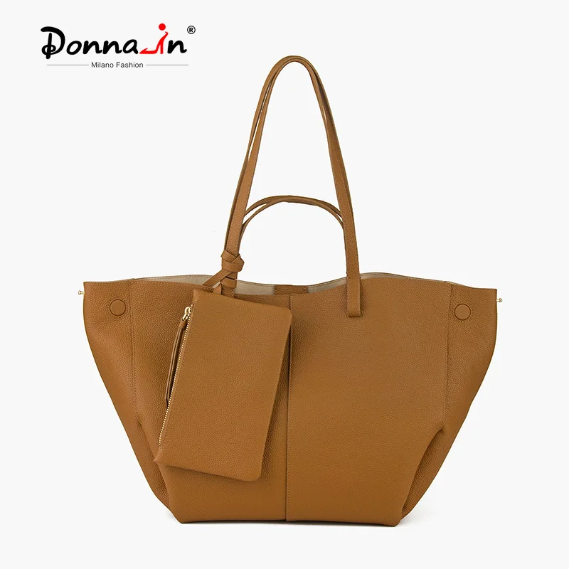 Donna-in First Layer Cow Leather Women Tote Bag Genuine Full Grained Cowhide Shoulder Bag Fashion Designer Plus Size Handbag