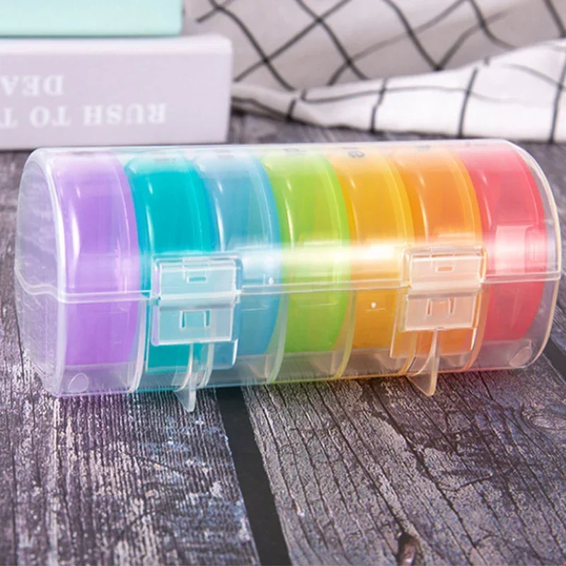 Rainbow 7 Days Pill Box Organizer Plastic Storage Box Container Portable Medicine Pill\'s Case Weekly Pillbox Hat for Tablets