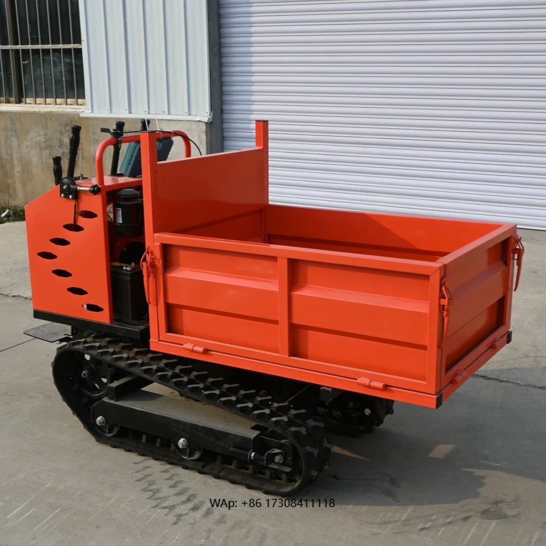 1.2ton Hand Held Small Rubber Loader Mini All Terrain Crawler Transport Truck Garden Farm Electric Dumper Truck