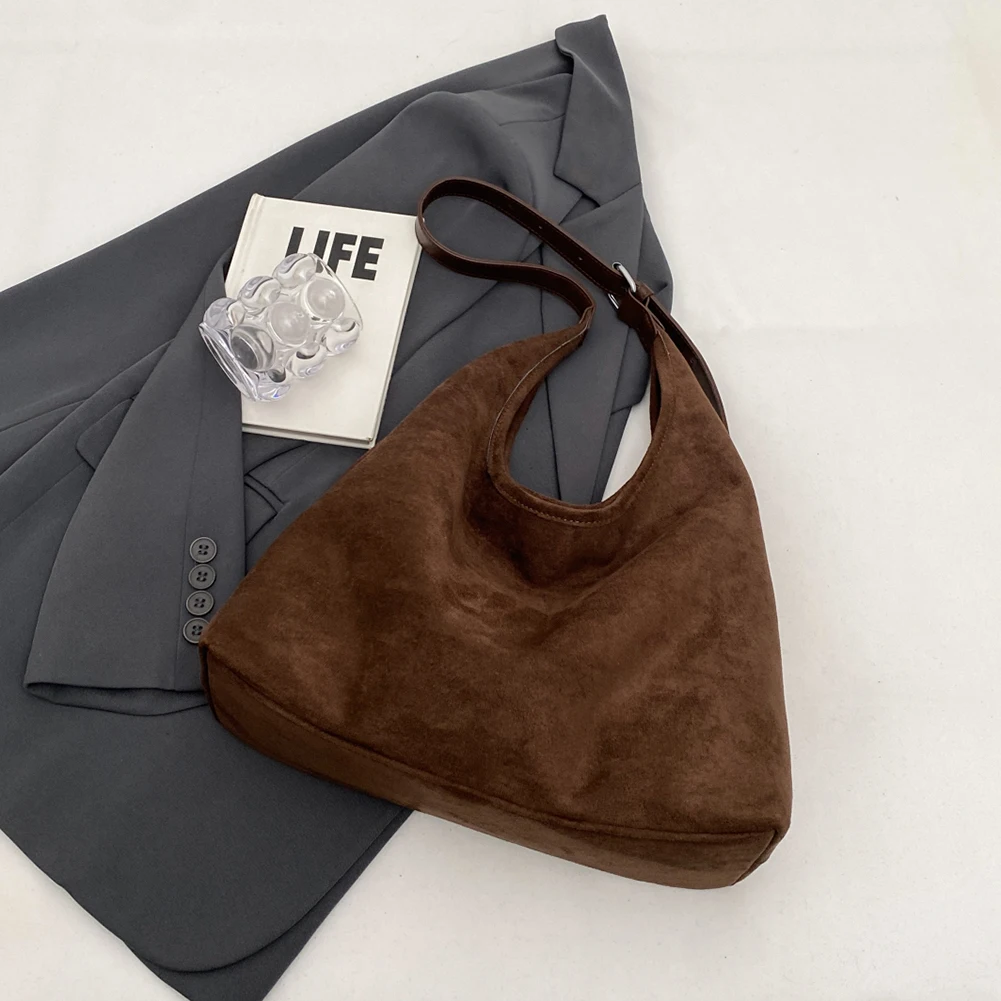 

Женская замшевая сумка на плечо, стильная сумка через плечо, большая вместительная ретро-сумка с регулируемым ремешком, сумка с верхней ручкой, винтажная сумка-саквояж