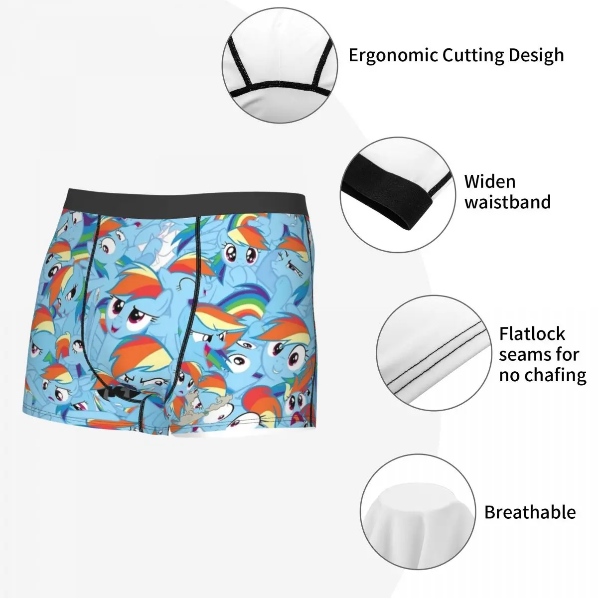 Nieuwigheid Boxer Regenboog Dash Puinhoop Mlp Shorts Slips Heren Ondergoed Cartoon Ademende Onderbroek Voor Mannen S-XXL