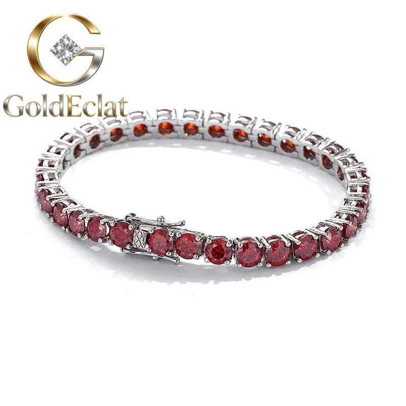 

GoldEclat Luxury Solid Platinum PT950 Women's 3mm 4mm Garnet Moissanite Diamond Bracelet Full Diamond Tennis Bracelet