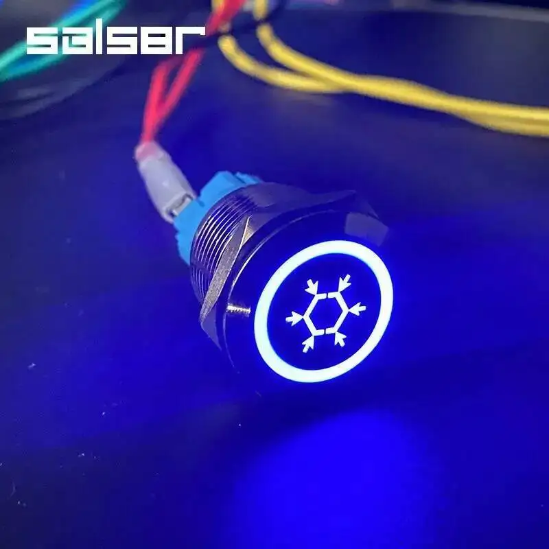 16/19/22mm Flat Round Fix Reset Customize Power Supply With LED Light DIY Luminous Character Start Stop Metal Push Button Switch