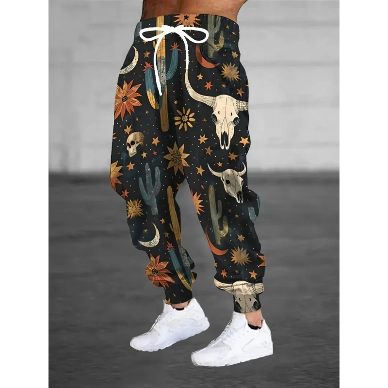 

Men's casual pants retro totem rune 3D printing drawstring waist warm tight sports jogging pants fashionable street pants