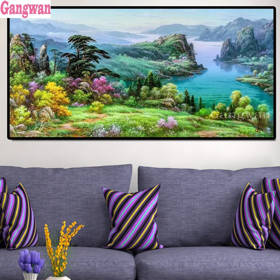 

5d diamond painting beautiful natural lake tree diy full square drill diamond embroidery round diamond mosaic DIY painting art