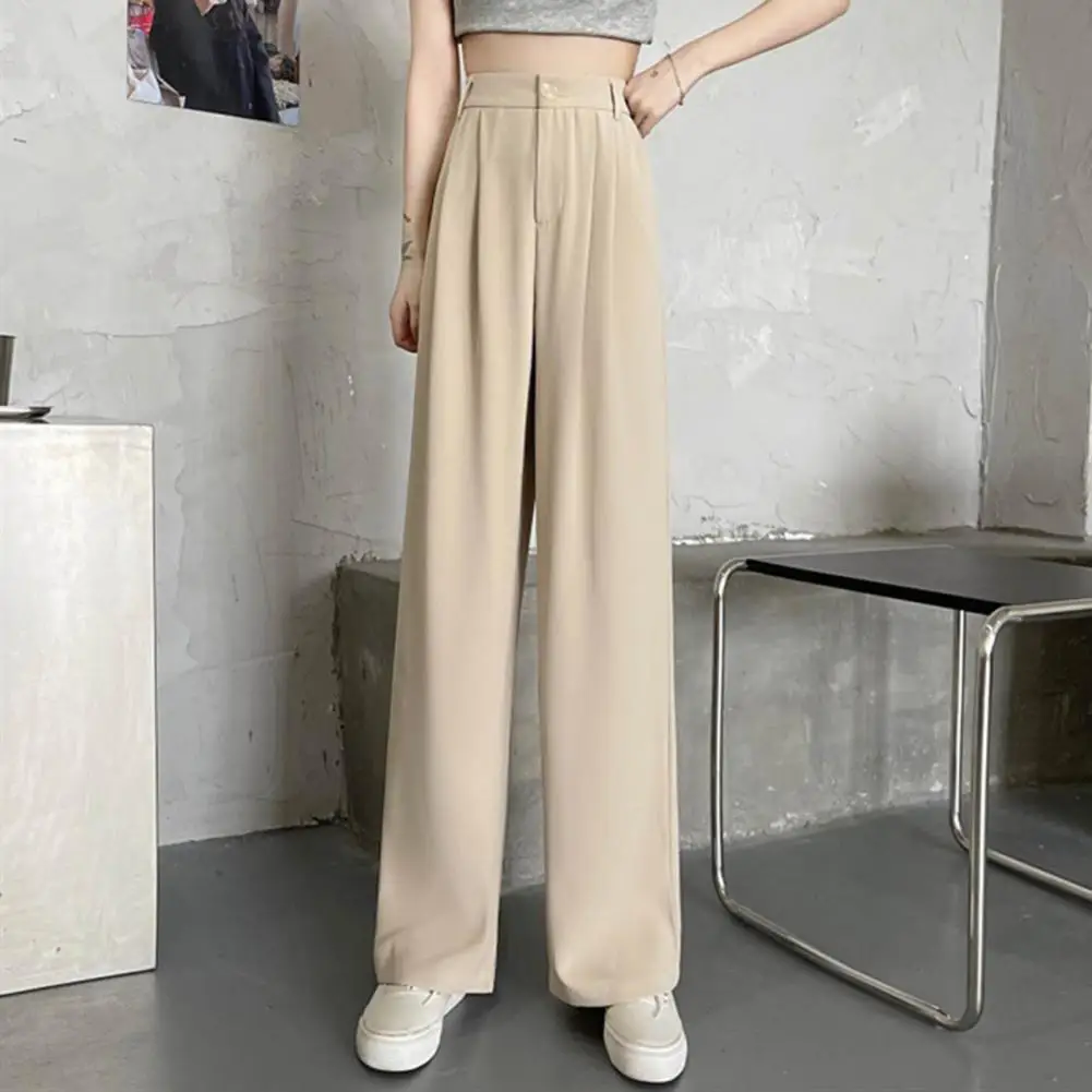 Damespak Broek Koreaanse Stijl Hoge Taille Rechte Wijde Pijpen Broek Knopen Losse Office Lady Suit Broek Streetwear Vrouwen Broek