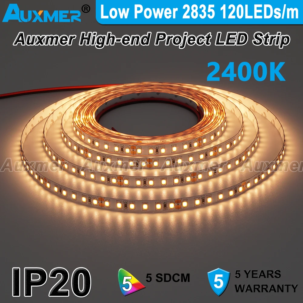 Low Power 2835 LED Strip Lights 120LEDs 9.6W/m,CRI90/95+ IP20 DC12/24V White LED Light Strip Dimmable for Room Decor,UnderCabint