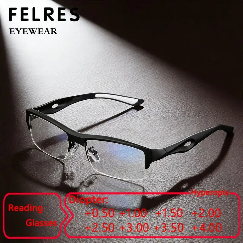 

Half Frame Business Anti Blue Light Reading Glasses Men Finished Optical Presbyopic Eyewear Clear Prescription Glasses Readers