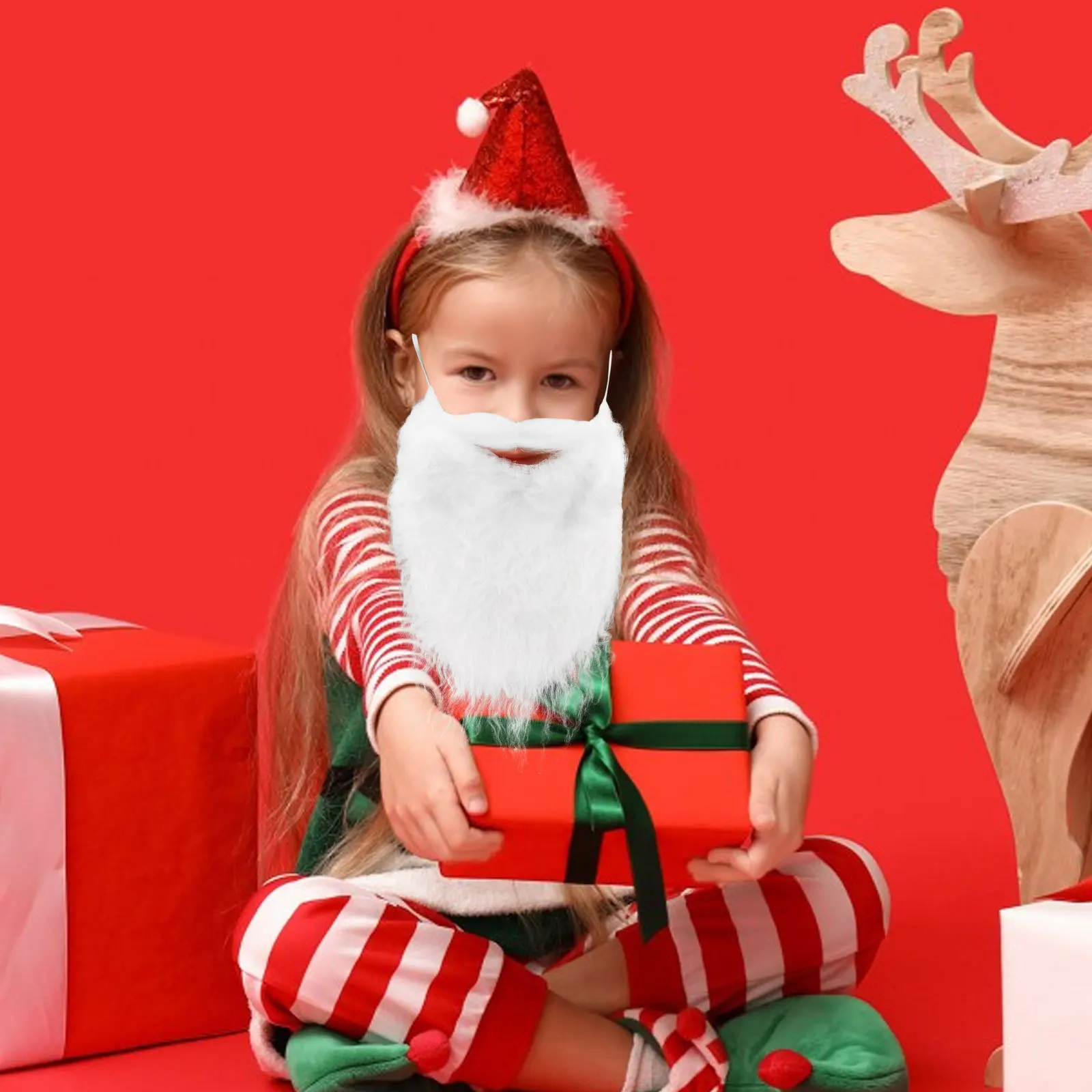 

1Pcs Xmas Santa Claus Curly Beard White Full Multilayered Mustache Elastic Cosplay Costume Accessories Christmas Performance