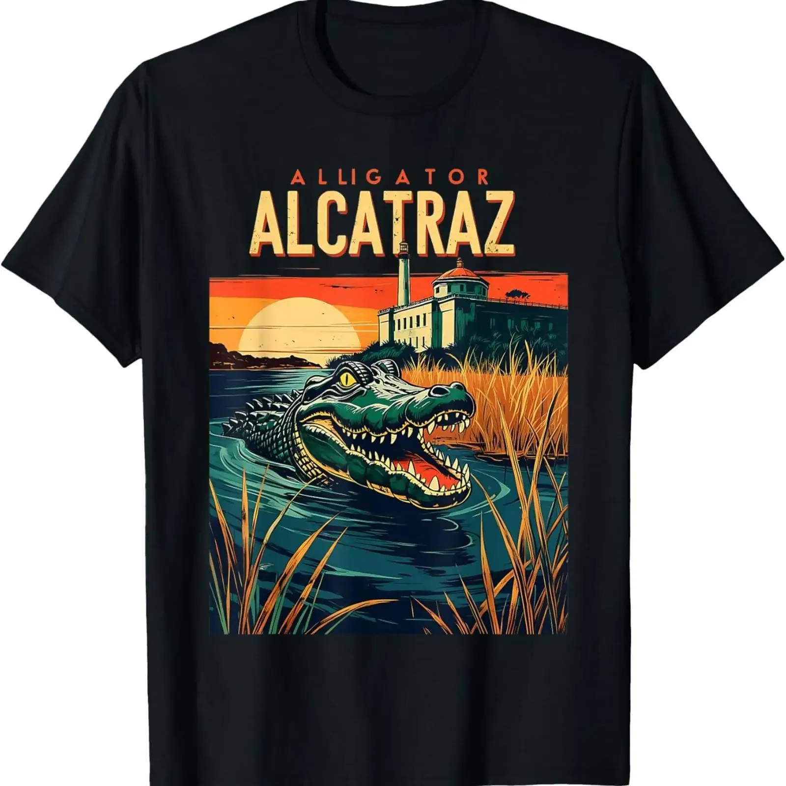 Alligator Alcatraz T Shirt vintage Washed Top For Everyday Wear graphic fashion Slightly Stylish Soft Unisex Casual Breathable