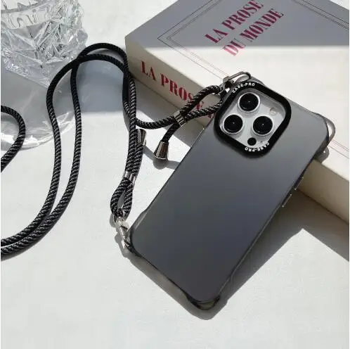 

Four Corners Hole Crossbody Long Lanyard Strap TPU Phone Case for iPhone 15 14 13 12 11 Plus Pro Max Necklace Back Cover