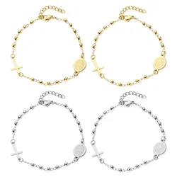 1 Piece 304 Stainless Steel Religious Curb Link Chain Bracelets Cross Virgin Mary For Men Women Jewelry Gift 18.5cm(7 2/8