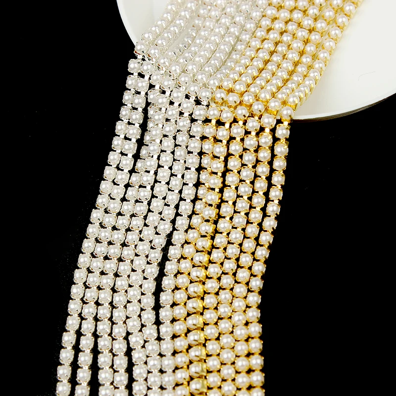 Classic Gold And Silver Claw Chain Resin Pearl 1.5-3MM Size Apparel Sewing DIY Manicure Beauty Accessories 5/10Yard