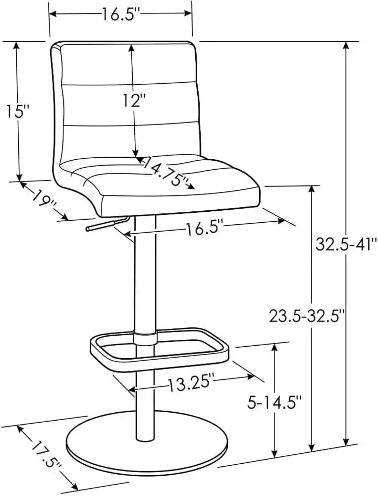 ZURI Moderne in hoogte verstelbare witte weelderige barkruk met geborstelde ronde platte basis tegenkruk 19 "D X 16,5" B X 41 "H