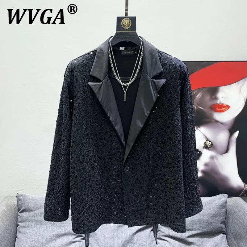 

WVGA Suit Coats Spring Autumn New Man Heavy Personality Sequin Trendy Korean Style Niche Chic Casual Long Sleeved Blazers W11611