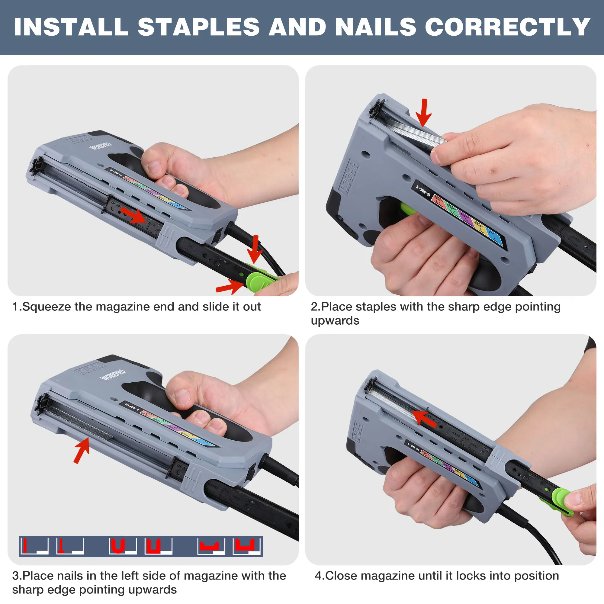WORKPRO 3.6V 6 In1 Điện Bấm Kim Lithium-Ion Không Dây Nặng Súng Bắn Ghim Súng Bắn Đinh Cho Ngôi Nhà Trang Trí lần Trùng Tu Tăng Chiều Cao