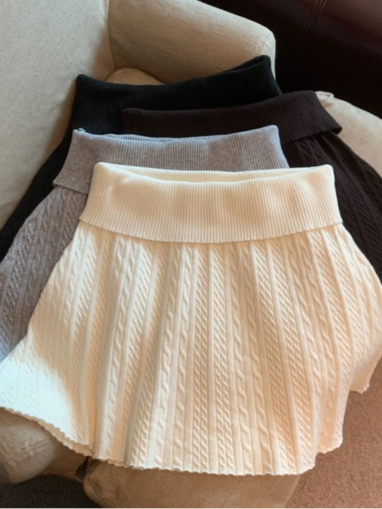 

Ретро-юбка А-силуэта с высокой талией, женская вязаная юбка, новинка зимы, универсальная повседневная двухцветная модель Pure Desire Sle