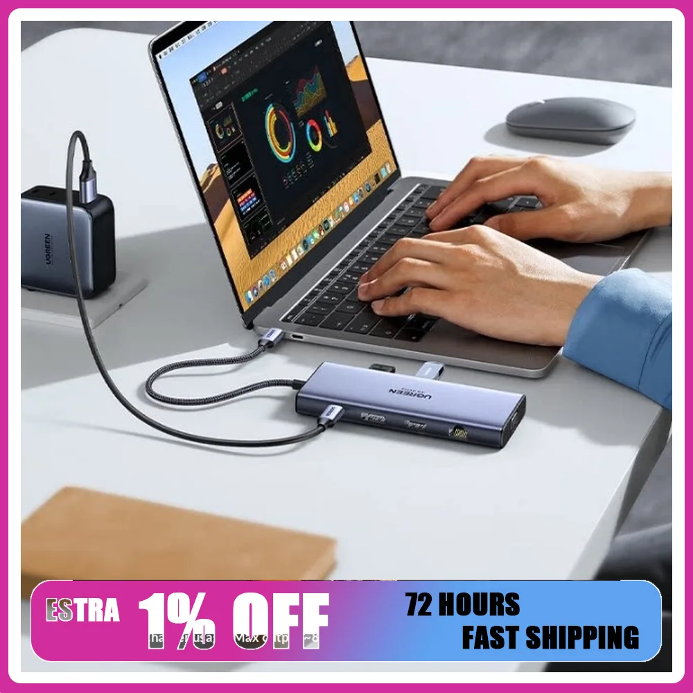 UGREEN 15602 9 in 1 USB C Docking Station HDMI DP VGA Triple Display 4K 60Hz PD 100W SD TF USB Hub