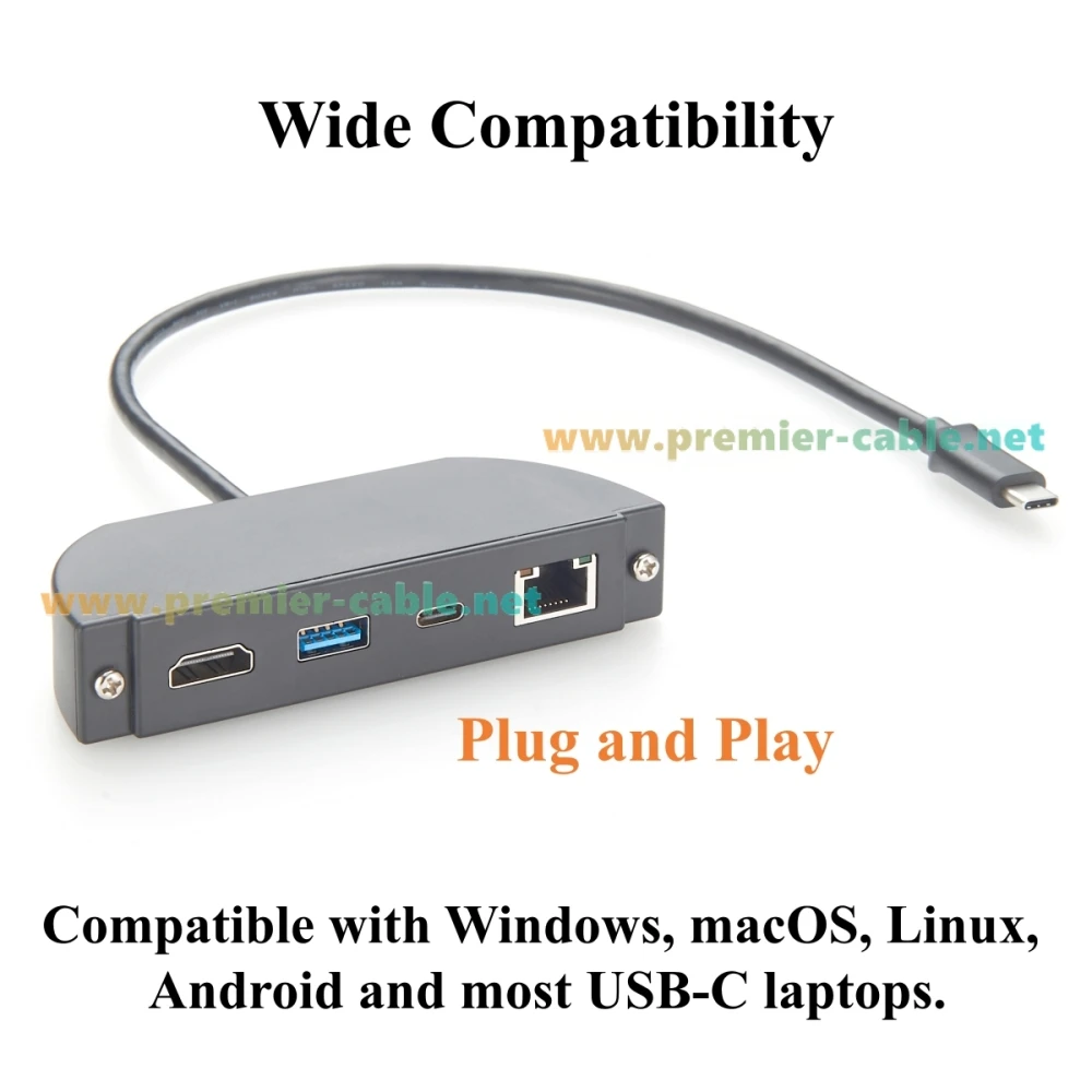 Schraubbare USB-C-Hub-Einbauleiste, 4-in-1 Multiport-Adapter mit 4K@60Hz HDMI, Gigabit Ethernet, 10Gbps USB-C & USB-A Datenanschlüssen – Detail 6