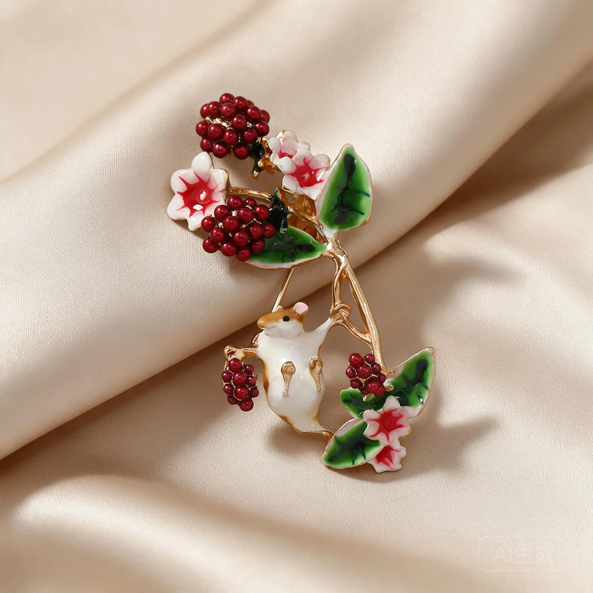 Cute Cartoon Squirrel Grape Flower Brooch Pin Creative Animal Lapel Pin For Sweater Cardigan Clothing Decoration Fashion Jewelry