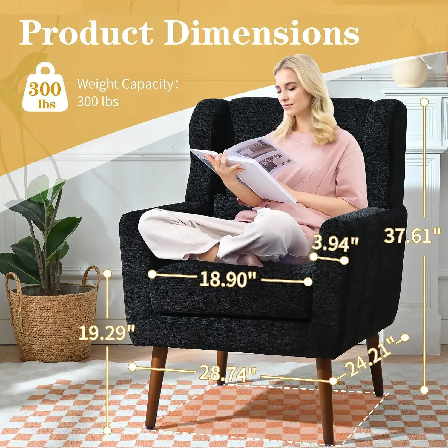 Accent Chair Set of 2, Upholstered Armchair with Pillow, Fabric Single Sofa Chair with Lounge Seat and Wood Legs Accent Chair fo