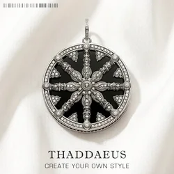 Pendant Black Crystal Wheel Brand New Karma Jewelry Trendy Europe 925 Sterling Silver Gift For Women Men