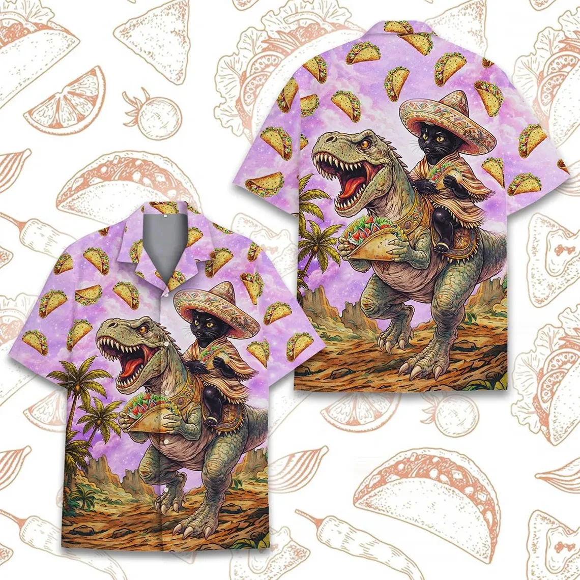 Men's Cool DJ Black Cat UFO Pyramid Desert Space Animal Print Short Sleeve Lapel Shirt Summer Party Street Casual Top