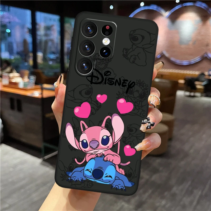 Couple Stitch Angle Disney Cover For Samsung Galaxy S24 S23 S22 S21 S20 FE S10e S10 S9 Ultra Plus TPU Black Phone Case